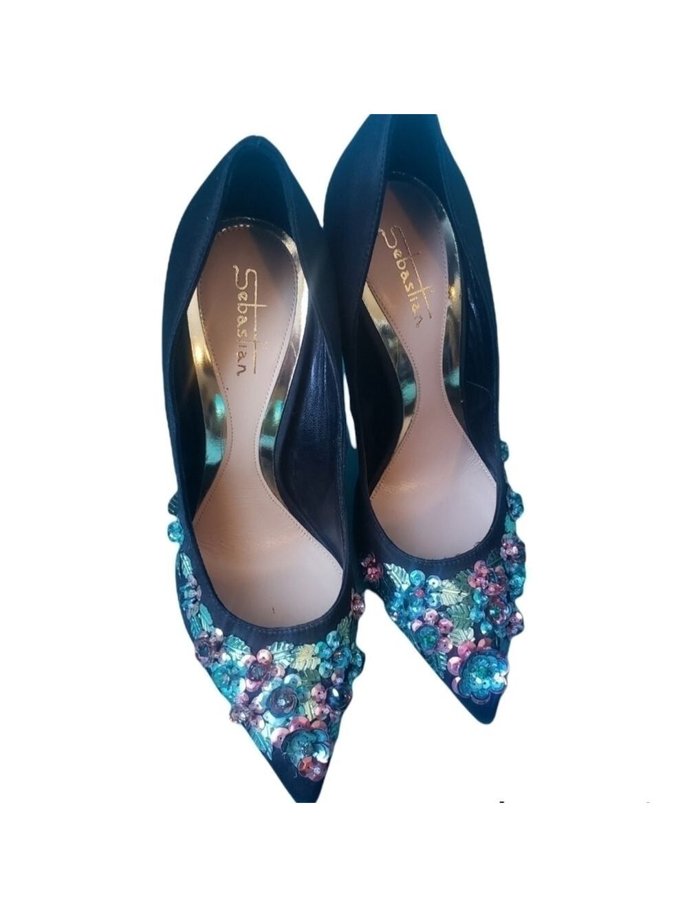 Sebastian Satin Heels With Floral Sequin
